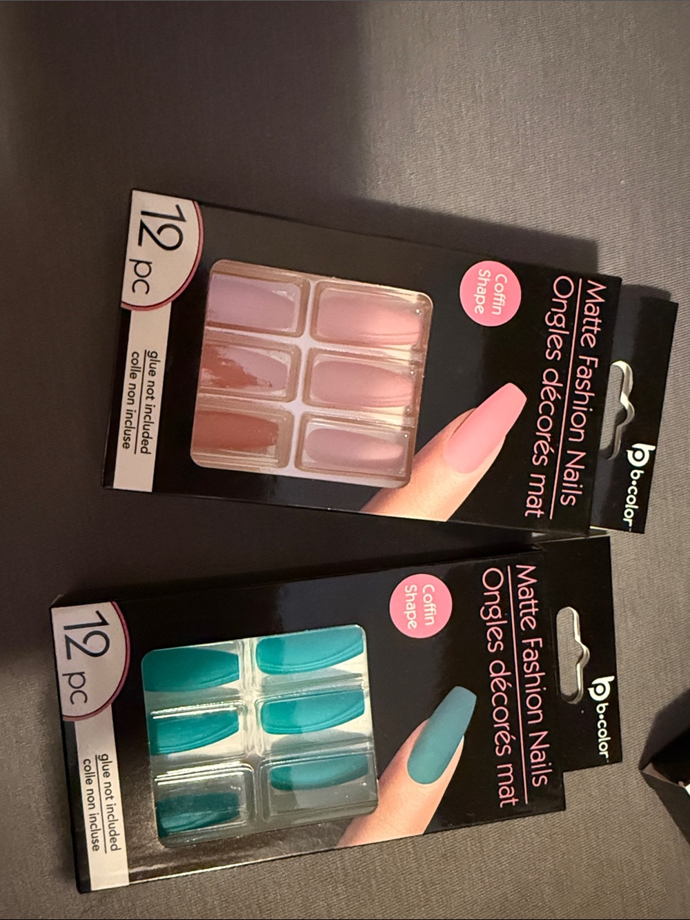 Matte Fashion Press-On Nails - Pink & Teal (12pc each)